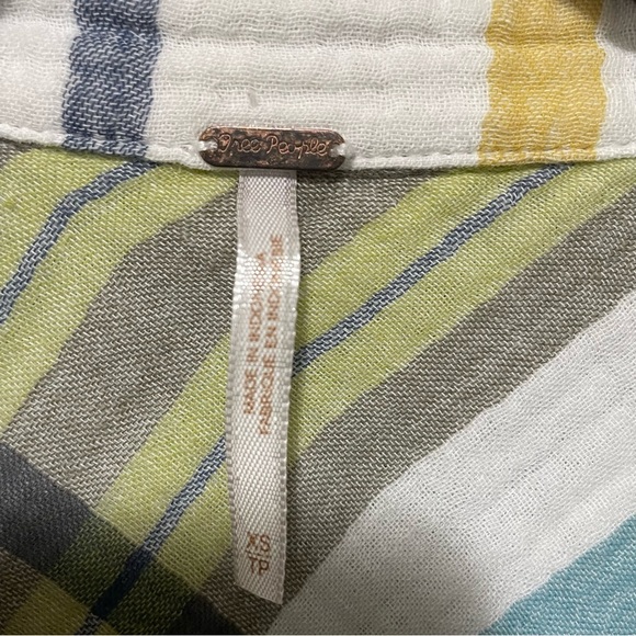 Free People XS Plaid Button-Up Shirt Oversized, Lightweight 100% Cotton - Picture 2 of 6